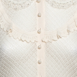 Miu Miu Cream Embellished Collar Crochet Cardigan S