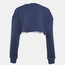 Miu Miu Navy Blue Logo Embellished Knit Layered Crop Sweatshirt XS