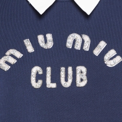 Miu Miu Navy Blue Logo Embellished Knit Layered Crop Sweatshirt XS