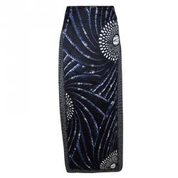 Miu Miu Blue Abstract Printed Silk Textured Maxi Skirt L