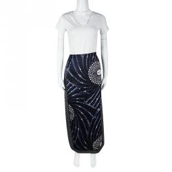 Miu Miu Blue Abstract Printed Silk Textured Maxi Skirt L
