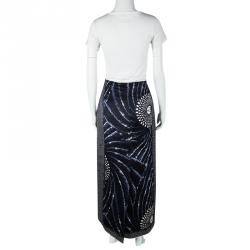 Miu Miu Blue Abstract Printed Silk Textured Maxi Skirt L