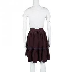 Miu Miu Burgundy Silk Tie Detail Ruffled Skirt M