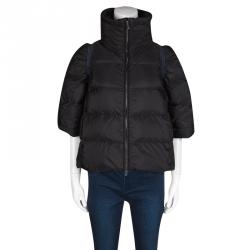 Miu Miu Black Quilted Short Sleeve Zip Front Down Jacket S
