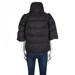 Miu Miu Black Quilted Short Sleeve Zip Front Down Jacket S