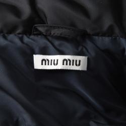 Miu Miu Black Quilted Short Sleeve Zip Front Down Jacket S