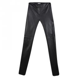 Miu Miu Black Leather Zip Detail High Rise Skinny Pants S