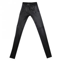 Miu Miu Black Leather Zip Detail High Rise Skinny Pants S