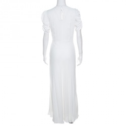 Miu Miu White Floral Embellished Neck Ruched Sleeve Dress S