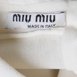 Miu Miu Cream Silk Crepe Pom Pom Ruffle Trim Sleeveless Top S