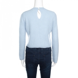Miu Miu Powder Blue Crystal Embellished Cropped Cashmere Sweater M