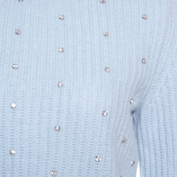 Miu Miu Powder Blue Crystal Embellished Cropped Cashmere Sweater M