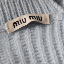 Miu Miu Powder Blue Crystal Embellished Cropped Cashmere Sweater M