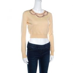 Miu Miu Beige Wool Embellished Cropped Sweater S