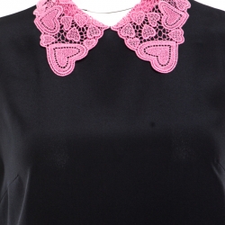 مملوكة مسبقًا Miu Miu Black Silk Contrast Lace Collar Sleeveless Boxy Blouse S