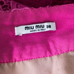 Pre Owned تنورة ميني ميو ميو وردي فاتح قلوب مزينة دانتيل قطني حواف مموجة S