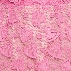 Pre Owned تنورة ميني ميو ميو وردي فاتح قلوب مزينة دانتيل قطني حواف مموجة S