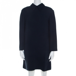 Miu Miu Navy Blue Crepe Long Sleeve Shift Dress S