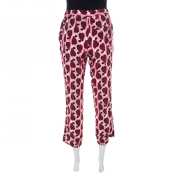 Miu Miu Pink Printed Silk Cropped Straight Leg Trousers XS