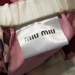 Miu Miu Pink Printed Silk Cropped Straight Leg Trousers XS