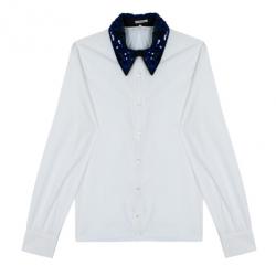 Miu Miu Blue Sequined Collar White Poplin Shirt L