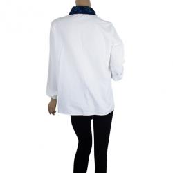 Miu Miu Blue Sequined Collar White Poplin Shirt L