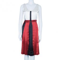 Miu Miu Satin Pleated Colorblock Belted Dress S
