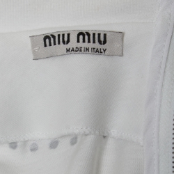 Pre Owned Miu Miu White Jersey Embellished Collar Logo Print Long-Sleeve T-Shirt M