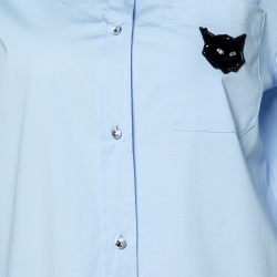 Miu Miu Blue Embellished Pocket Detail Button Front Shirt S