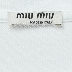 Pre Owned Miu Miu White Stars Print Cotton Blend Crew Neck T-Shirt L