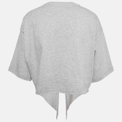 Miu Miu Grey Logo Print Cotton Knotted Crop Top M