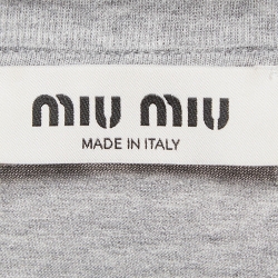 Miu Miu Grey Logo Print Cotton Knotted Crop Top M