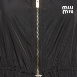 Miu Miu Black Logo Print Synthetic Zip-Up Midi Dress M
