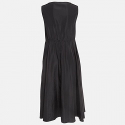 Miu Miu Black Logo Print Synthetic Zip-Up Midi Dress M