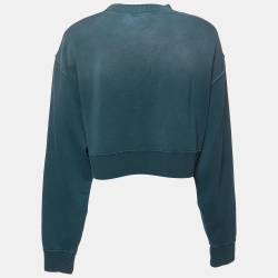 Miu Miu Green Logo Print Cotton Cropped Sweatshirt S