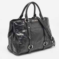 مملوكة مسبقًا Miu Miu Black Vitello Shine Leather Tote