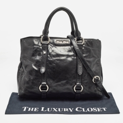 مملوكة مسبقًا Miu Miu Black Vitello Shine Leather Tote