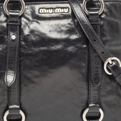 مملوكة مسبقًا Miu Miu Black Vitello Shine Leather Tote