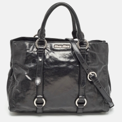 مملوكة مسبقًا Miu Miu Black Vitello Shine Leather Tote