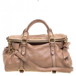 Miu Miu Beige Leather Bow Top Handle Bag