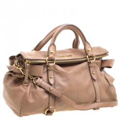 Miu Miu Beige Leather Bow Top Handle Bag