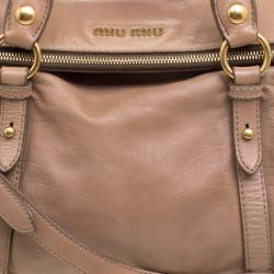 Miu Miu Beige Leather Bow Top Handle Bag