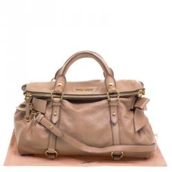 Miu Miu Beige Leather Bow Top Handle Bag
