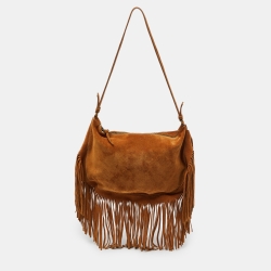 Miu Miu Brown Suede Fringed Shoulder Bag