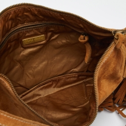 Miu Miu Brown Suede Fringed Shoulder Bag