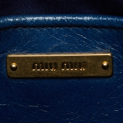 Miu Miu Blue Vitello Shine Leather Front Zip Satchel