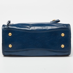 Miu Miu Blue Vitello Shine Leather Front Zip Satchel