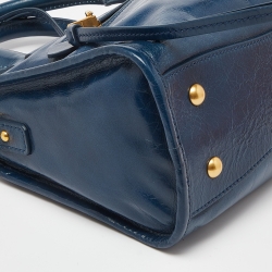 Miu Miu Blue Vitello Shine Leather Front Zip Satchel