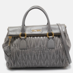 Miu Miu Grey Matelassé Leather Flap Satchel