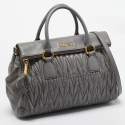 Miu Miu Grey Matelassé Leather Flap Satchel